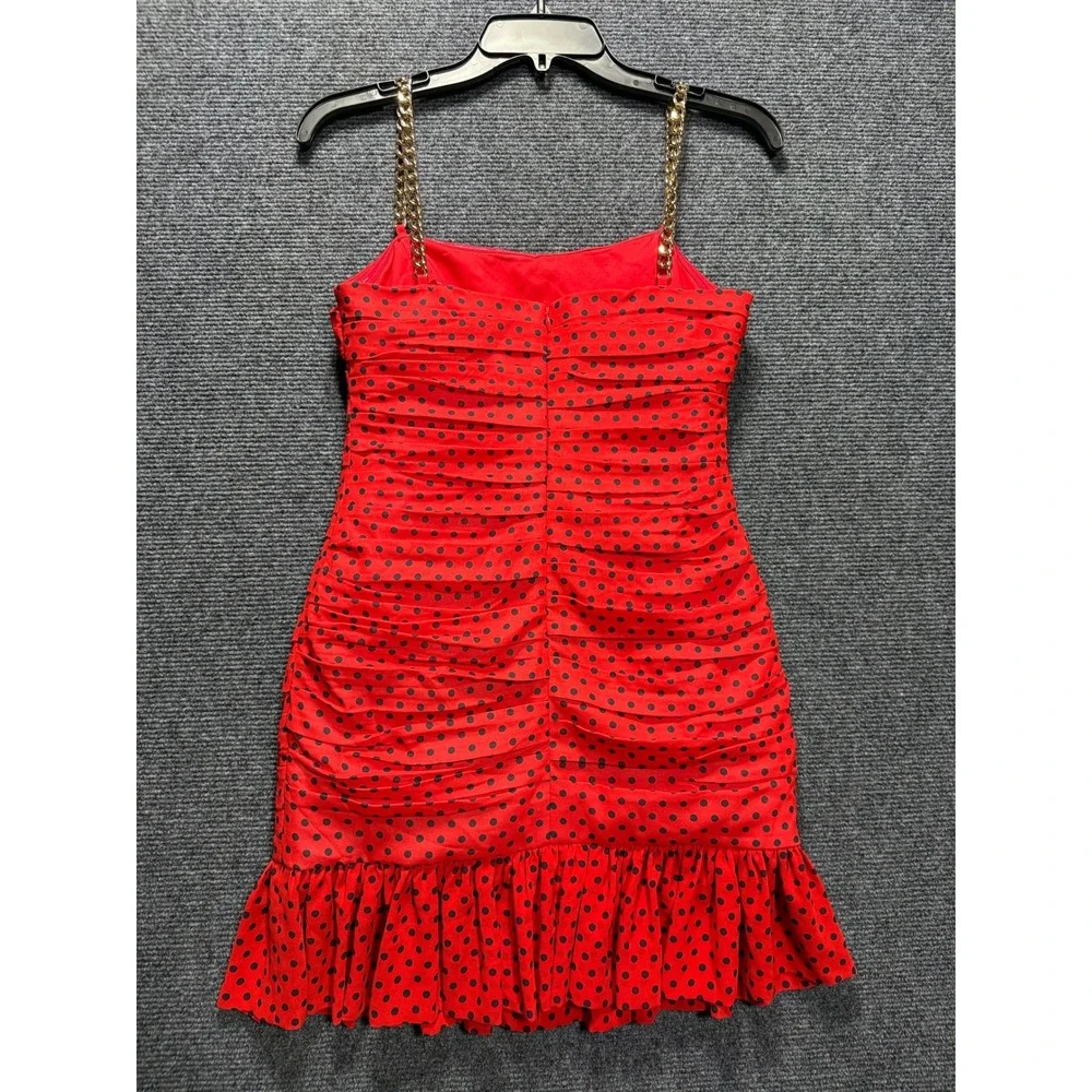 Michael Kors Simple Dot Bustier Dress Women 2 Red Polka Dot Chain Ruched Mini